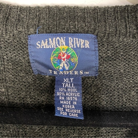 Vintage Salmon River Grey Wool Blend Mens Cardigan XLT Tall - Picture 3 of 4